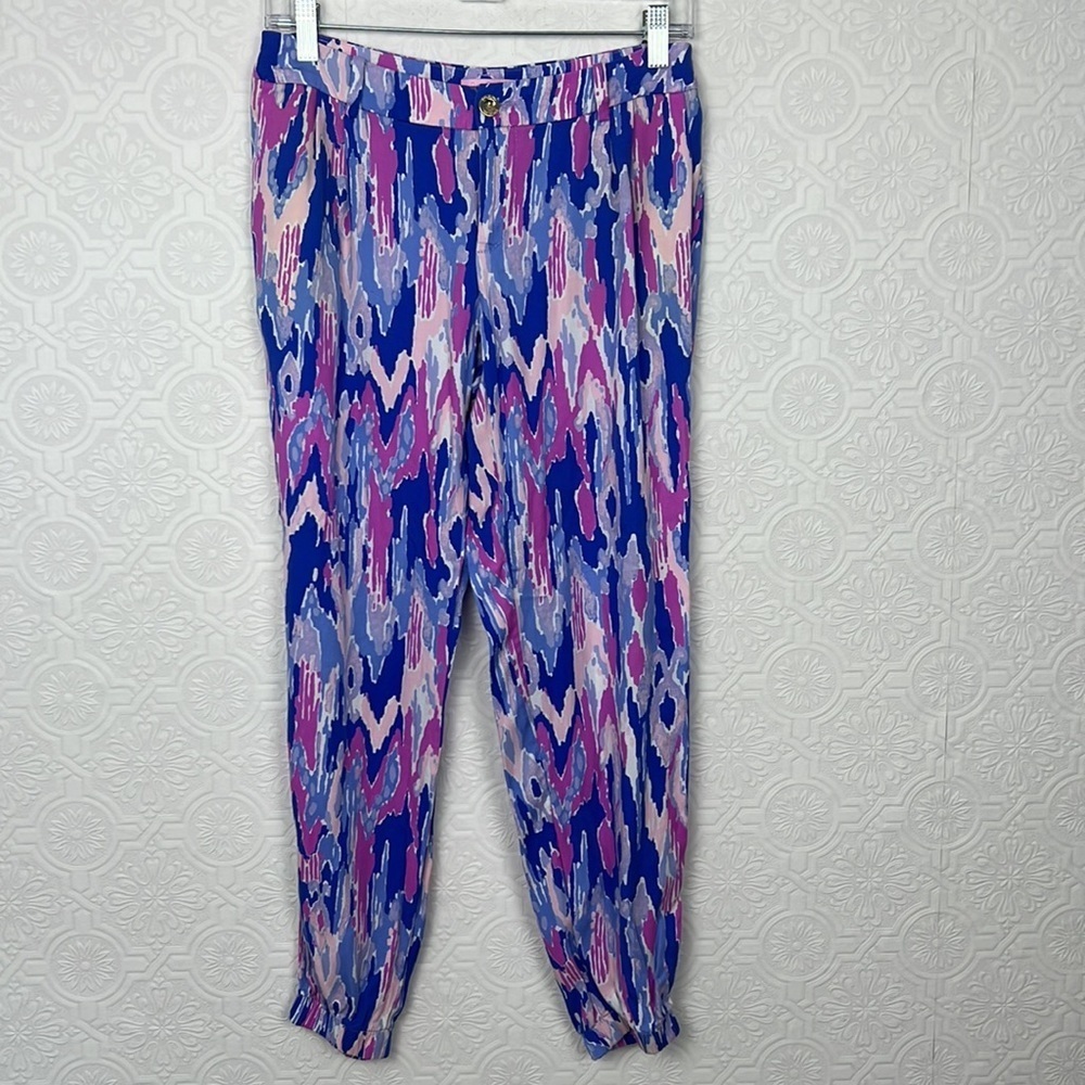 Lilly Pulitzer 25359 Saffron Pants Blue Purple Bold Joggers Lightweight Modal